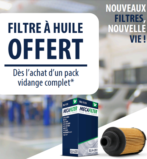 PROMO DU MOIS : Dès l'achat d'un pack vidange complet, le filtre à huile est OFFERT !